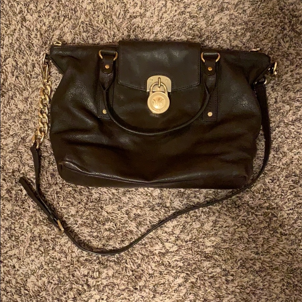 Brown leather Michael Kors purse with gold chain